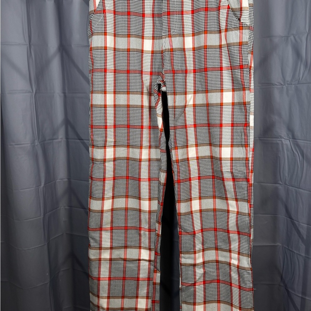 Melody Ehsani Red and White Plaid Men's Dress Pants